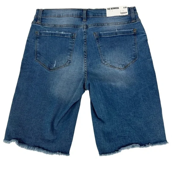 NWT KENSIE Jeans Women’s Bermuda Blue Jean Shorts Sz 6/28 Medium Wash Distressed - Picture 2 of 14
